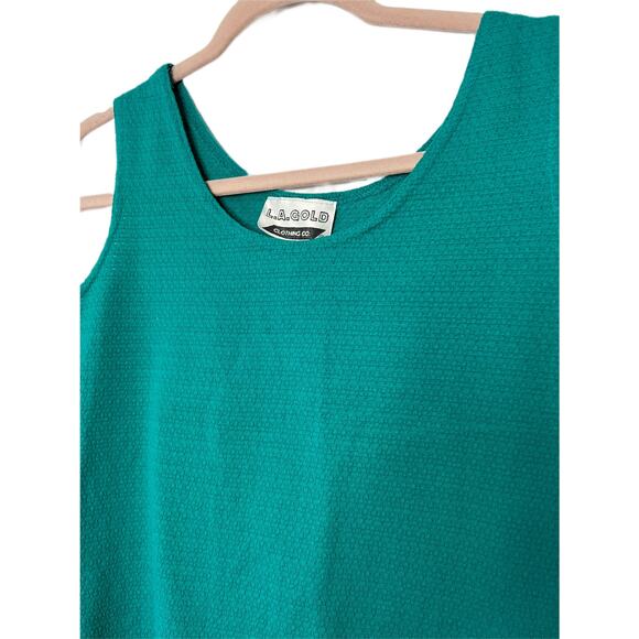 Vintage L.A. Gold Peacock Teal Green Textured Workout Tank Top Size M - Picture 2 of 7